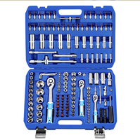 Jeu de douilles et de cliquets 1/2 pouce, kit d'outils à main de 171 pièces avec systèmes impérial/métrique, en acier au carbone, coffret rigide
