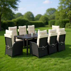 Set da pranzo da giardino in rattan bianco crema e nero, 6 posti, mobili da esterno in stile contemporaneo, resistente alle intemperie - Product Image 3
