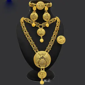 Grosir Pakaian Pernikahan Panjang Etnis Berlapis Emas Tinggi Satu Gram India Set Kalung Perhiasan Pengantin/