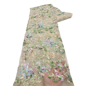 NI.AI New Design Floral Embroidered <strong>Sequin</strong> Lace Net Fabric Flower Sequence Beaded Lace Fabric <strong>Sequin</strong> Beaded Lace - Product Image 1