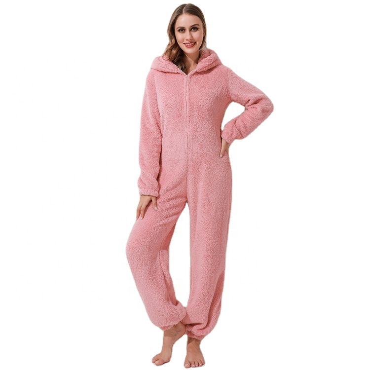 LH-Pijama de una pieza con capucha para mujer, ropa de dormir bonita y peluda de terciopelo, de terciopelo cálido