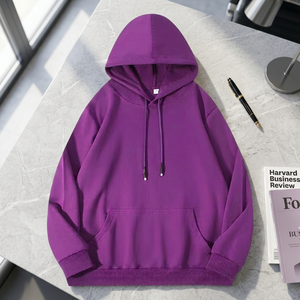 Sudadera con Capucha de Punto Morado para Hombre, 260g, Corte Regular, Color Sólido, con Bolsillo Delantero, Ropa Casual de Otoño - Product Image 1
