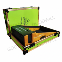 Estuche de transporte personalizado para mezclador compacto BE RING ER R WING con soporte para cable y ruedas, de madera contrachapada verde y aluminio dorado, compatible con OEM