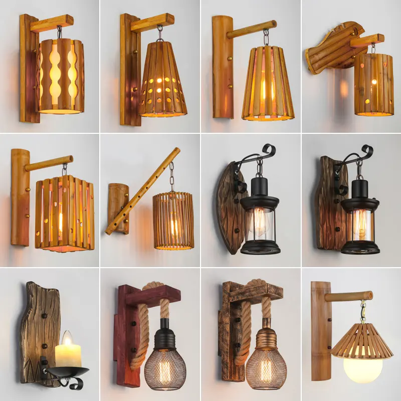 Lámpara de bambú de estilo japonés para el hogar, lámpara de pared de madera sólida para comedor, Hotel, dormitorio, cabecera, pasillo