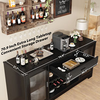 Buffet moderne noir de 70 pouces avec grand espace pour réfrigérateur, rangement pour café, vin et spiritueux, pour cuisine et salle à manger, en bois massif