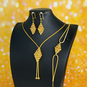 Ensemble de bijoux élégants en perles dorées plaqué or 21 carats, résistant à l'eau, collier, bracelet et boucles d'oreilles pour mariée, ensemble de 3 pièces pour femmes - Product Image 2