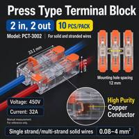 Bloc de bornes à double entrée de type pression, en matériau ignifuge transparent, 32A 450V, pour un câblage industriel stable