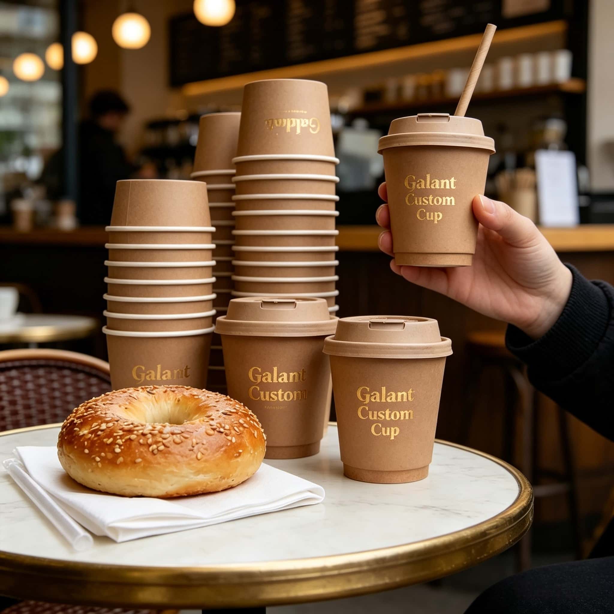 Customized Logo Luxury Double Wall Bio-degradable Espresso Cup Coffee Shop Takeaway Packaging Disposable Kraft Paper Cup Lid