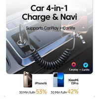 Kabel Data Ponsel Teleskopik 4-in-1 USB-C/Spring TPE Pengisian Cepat 65W 5A untuk iPhone dan Android