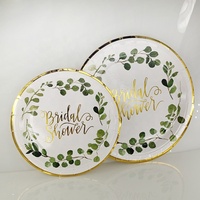 Assiette jetable écologique 7 ''9'' plaque de fête imprimée bord de timbre d'or à feuilles minces vertes en papier