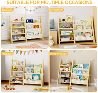 Nouvelle conception de bibliothèque pour enfants en bois écologique et peu encombrante avec quatre niveaux, organisateur de rangement pour jouets, durable et grande capacité