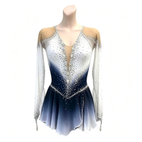 Robe de patinage artistique dégradé blanc marine, manches longues, strass, dos lacé, costume de compétition personnalisé pour enfants, adolescents et adultes, OEM