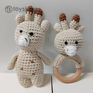 Hot Bán Con Hươu Cao Cổ Bé Và Mẹ Crochet Đồ Chơi Quà Tặng Thiết Lập Cho Mẹ Mới, Con Hươu Cao Cổ Crochet Đồ Chơi Và Rattle Cho Bé Amigurumi Bé