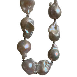 Collar de Perlas de Agua Dulce Barrocas de Plata 925 de Alta Calidad, Blanco Translúcido en Polvo con Cadena para Clavícula, Totalmente Natural e Irregular - Product Image 5