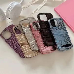 Top Supplier Wave Cross Grain Design Electroplating Shockproof TPU Mobile Phone Cover Case For Iphone 15 Pro Max Plus