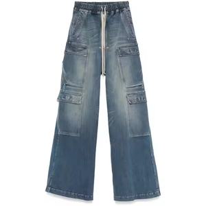 Nuevos Jeans Anchos para Mujer, Estilo Hip-Hop Urbano, 100% Algodón, Lavado Ácido, Desgastados, con Múltiples Bolsillos, Estilo Cargo, Holgados - Product Image 5