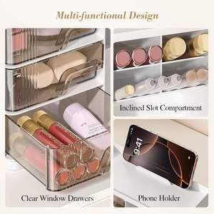 3 Layer Injection-Molded HIPS+PS Rectangle Plastic Modern <b>Makeup</b> Organizer <b>Box</b> Rotatable Storage for Desk Drawer - Product Image 2