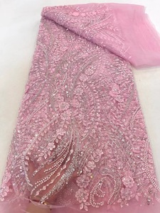 Tissu en dentelle de perles africaines <span class=keywords><strong>NIAI</strong></span> 2024, paillettes de haute qualité, broderie en satin 3D, dentelles en tulle à perles françaises avec perles pour mariage - Product Image 4