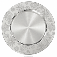 Assiettes de Présentation en Plastique Durable Argentées pour Noël, Décorations Festives Métalliques Flocon de Neige Électroplaqué Rouge pour Fêtes et Célébrations (Vente en Gros)