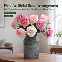 Bouquet de 6 roses artificielles roses - 65 cm - Fleurs artificielles enveloppées - Fausses fleurs gaufrées moulées par injection - Décoration moderne pour salon