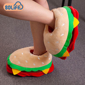 Chaussons en peluche chauds pour femmes, cadeaux populaires, fourrure intérieure, hamburger, frites, pizza, pain - Product Image 4