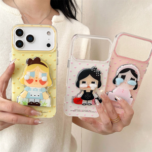 Coque de téléphone portable avec support miroir rabattable et motif Powerpuff Girls pour iPhone 17 Air 16 15 Pro Max, avec support Crybaby et dos mignon et amoureux - Product Image 3