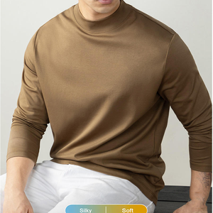 T-shirt à <span class=keywords><strong>col</strong></span> montant pour homme, couleur unie, avec logo personnalisé, en maille mérinos douce et extensible, sous-couche décontractée - Product Image 3