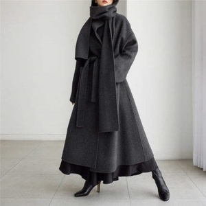 Wholesale 2025 Winter New Korean Version Woolen Long Coat Eco-Friendly <b>Yarn</b> Dyed Loose Oversized Scarf Casual <b>Polyester</b> Women - Product Image 1