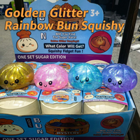 Jouet anti-stress Squishy Fidget Mystery Bun à paillettes dorées pour cadeau et divertissement