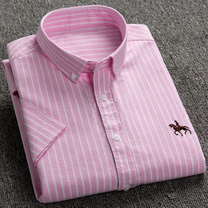 Kemeja Pria Lengan Pendek Gaya Korea Slim Fit Setengah Lengan Kemeja Kasual Tipis Katun Oxford untuk Musim Panas - Product Image 3
