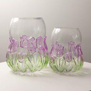 Jarrón de Vidrio Moderno con Diseño de Tulipán en Relieve, Ecológico, Tipo Vaso y Cilindro, <span class=keywords><strong>para</strong></span> Decoración de Bodas y Cumpleaños - Product Image 1