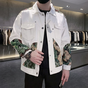 Nouvelle Veste Bomber Homme Tendance Coréenne Printemps-Automne, Col Rabattu, Manches Longues en Polyester Épais, Broderie Frontale, Style Décontracté - Product Image 3