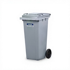 Seau de rangement en plastique rouge de 120 litres avec roulettes, bac de recyclage en HDPE pour usage extérieur - Product Image 1