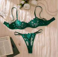 Ensemble de lingerie sexy à broderie florale pour femmes, sous-vêtements fantaisie, bralette transparente, soutien-gorge à armatures push-up et culotte, ensembles 2 pièces
