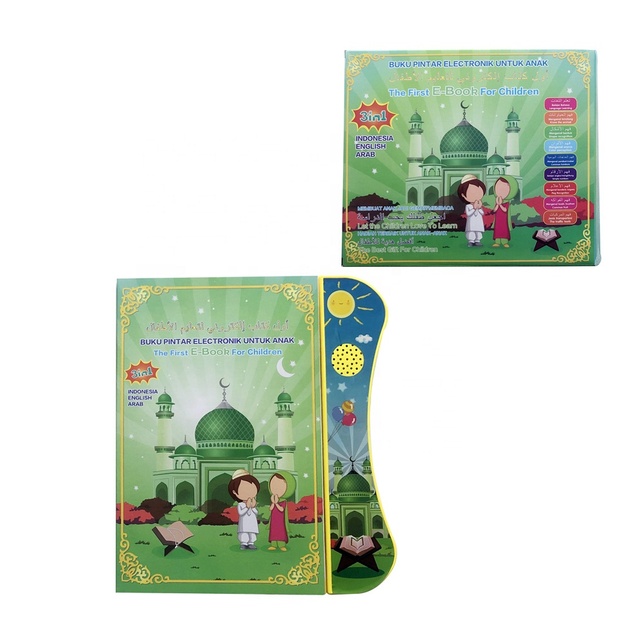 Indonesian Arabic English 3 in 1 Languages Kids Learning Book Education Electronic Book E Book Learning Machine with Pen