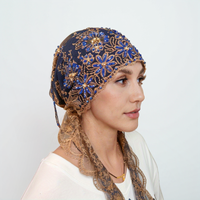 Foulard Islamique Premium 2025 à Pompon Queue de Poisson - Bonnet de Prière en Dentelle Florale Fait Main avec Ruban à Nouer