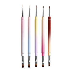 Pinceau à ongles double embout avec manche métallique bicolore, pinceau de précision pour gel, outil de manucure professionnel pour salon, marque privée - Product Image 1