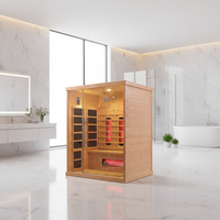 Salle de sauna infrarouge lointain à lumière rouge populaire en bois de pruche avec chauffage