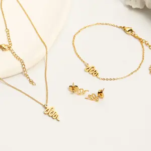 Delicate Cute Stainless Steel Minimal Dainty Snake Charm Earring Necklace Bracelet Jewelry Set For Women