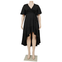 Mode d'été pour femmes Robe élégante ample à volants et col en V sexy de couleur unie pour femmes de grande taille