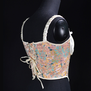 wholesale 2026 Casual Fashion Spaghetti Strap Lace Flower Printed Lace up <b>Corset</b> <b>Women</b> Crop Top - Product Image 4