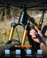 Pompe à vélo manuelle portable en aluminium haute pression 300 psi avec valve Presta, tuyau d'air et manomètre pour vélos de montagne/route