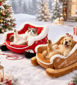 Christmas Pet Bed Plush Sled <b>Couch</b> Soft Animal Sleeping Nest for Indoor <b>Dogs</b> Cats - Product Image 2
