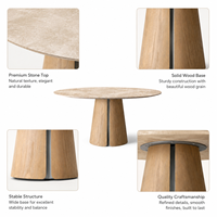 Table de salle à manger ronde de luxe moderne de 71 pouces avec plateau en pierre, grande table circulaire avec base en bois massif pour projet de villa ou d'hôtel