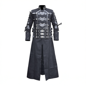 Abrigo de piel de vaca negra para hombre, gabardina, gótico largo, abrigos - Product Image 1