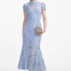 fitted lace wedding dress Floral Jacquard Short Fit and Flare Dress in Blue Black Multi main image 0