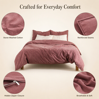 Parure de lit bohème en coton délavé, housse de couette ton terre cramoisie, literie bohème, tailles King et Queen, vente en gros OEM
