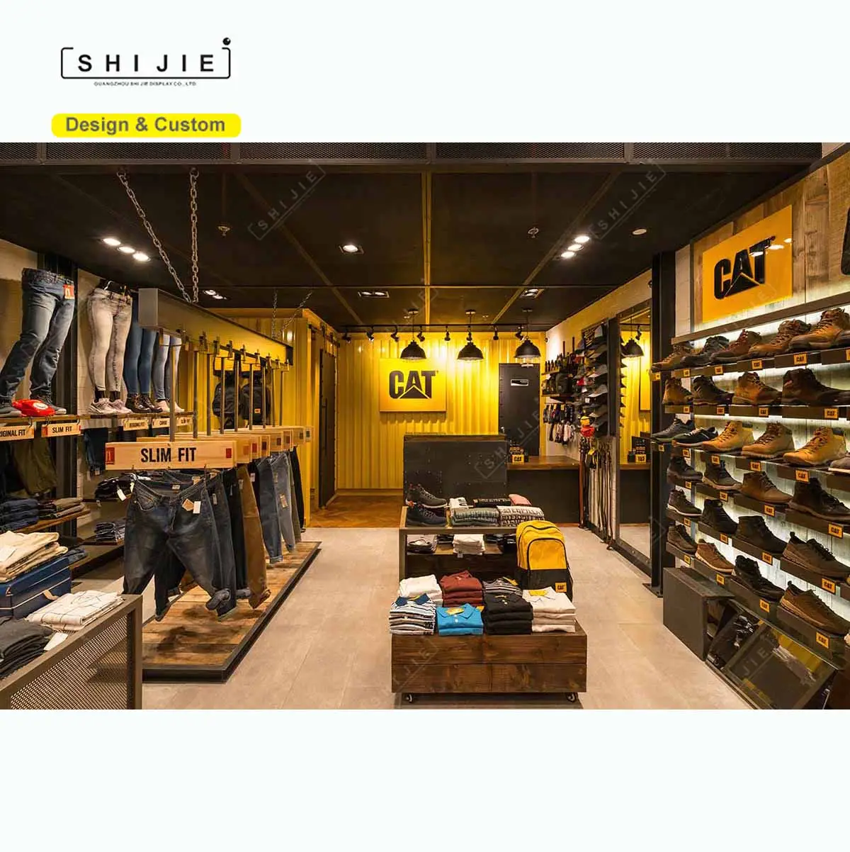 Men Jeans and Shoes Retailing Stores Interior Display Furniture Design Wooden Sportswear Shopfittings Decoration For Man Clothes