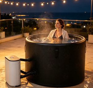 Bain à remous gonflable rond pour 1 personne, portable, chauffé, avec massage, pour le camping en plein air et la relaxation à domicile - Product Image 1