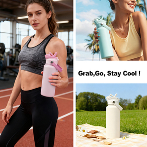 Draagbare 18oz geïsoleerde drinkfles voor kinderen met handvat, dubbele deksel, roestvrijstalen vacuümfles voor school, buitensporten, cadeau - Product Image 6